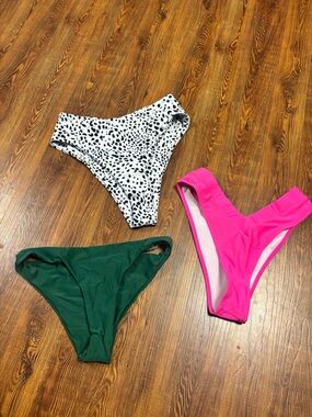 Women’s Swim Bikini Bottoms - Green, Hot Pink & Black/White Dalmatian
